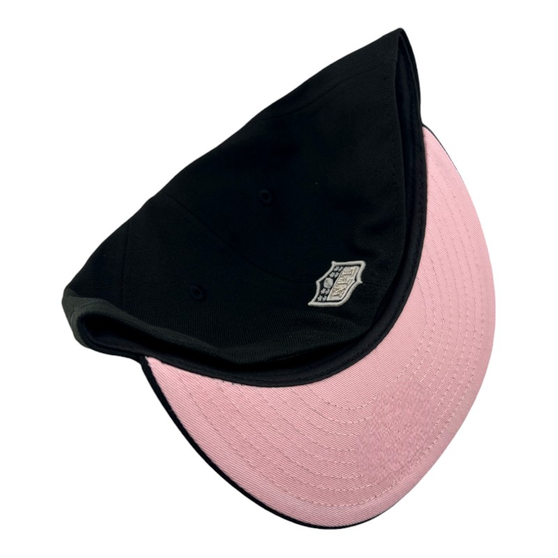 Las Vegas Raiders Black Wordmark 60th Patch Pink UV New Era 59FIFTY Fitted Hat