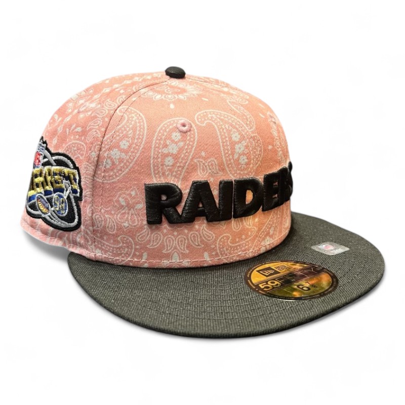 Las Vegas Raiders Pink Paisley and Black 1998 NFL Draft Patch Gray UV New Era 59FIFTY Fitted Hat