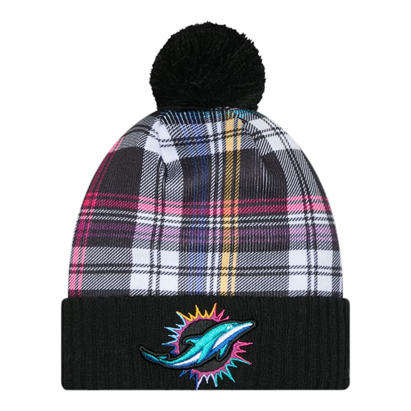 Miami Dolphins Black Plaid 2024 NFL Crucial Catch Cuffed Knit Hat