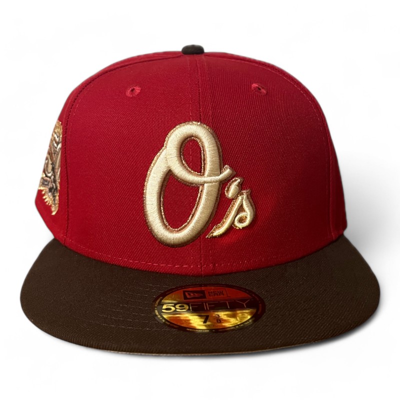 Baltimore Orioles Scarlet and Burnt Wood 50th Anni Patch Gray UV New Era 59FIFTY Fitted Hat