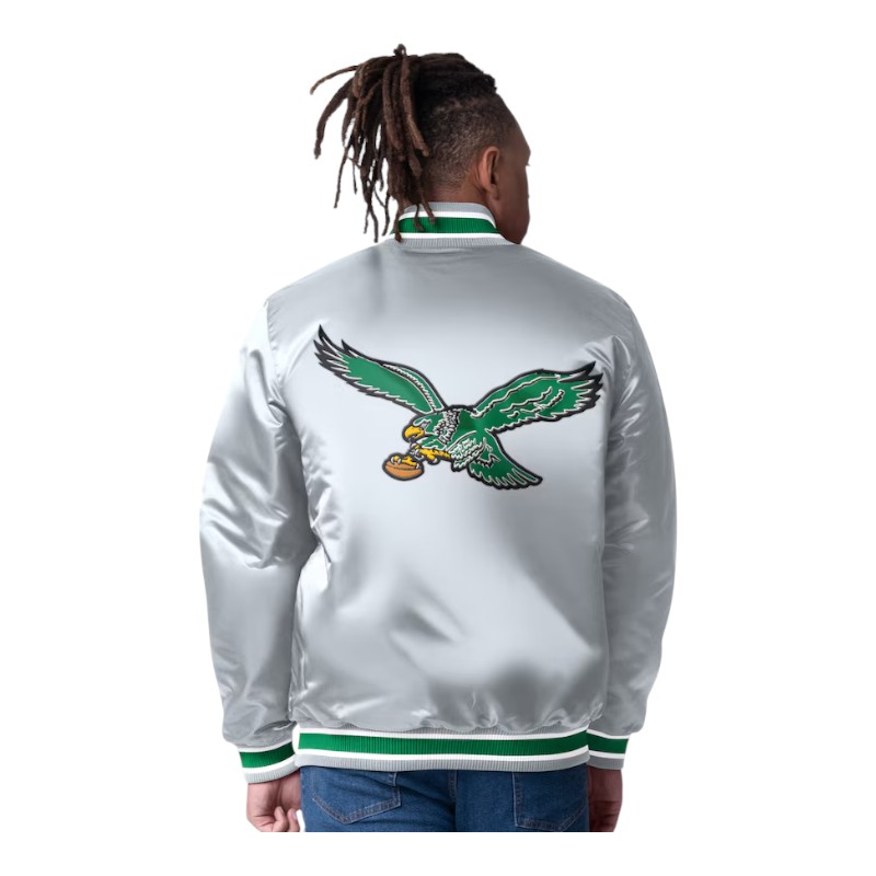Philadelphia Eagles 2024 Reversible Midnight Green and Silver Satin Starter Full-Snap Jacket