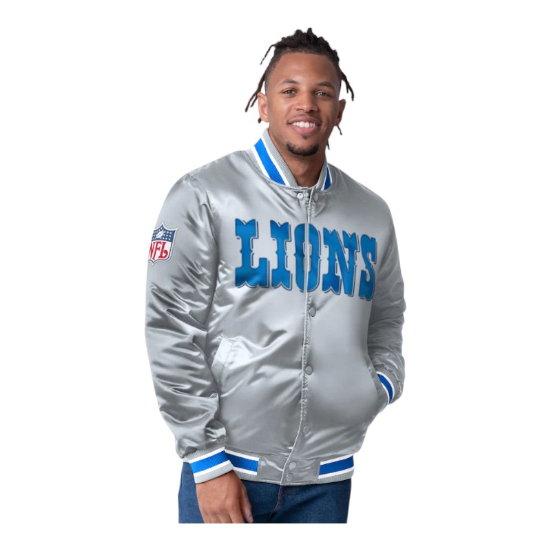 Detroit Lions 2024 Reversible Blue and Silver Satin Starter Full-Snap Jacket
