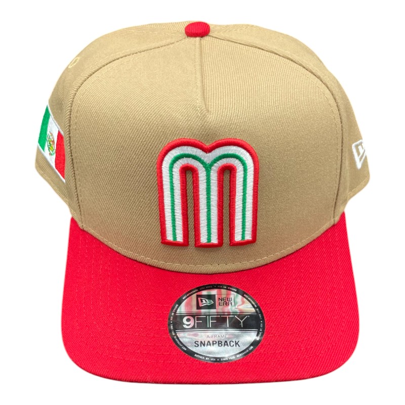 Mexico Khaki Brown and Red with Mexico Flag Patch New Era 9FIFTY A-Frame Snapback Hat