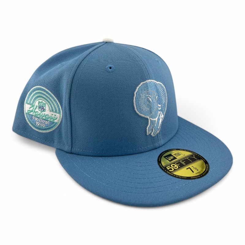 Los Angeles Rams Blue Glacier Pack 1980 Pro Bowl Patch Mint UV New Era 59FIFTY Fitted Hat