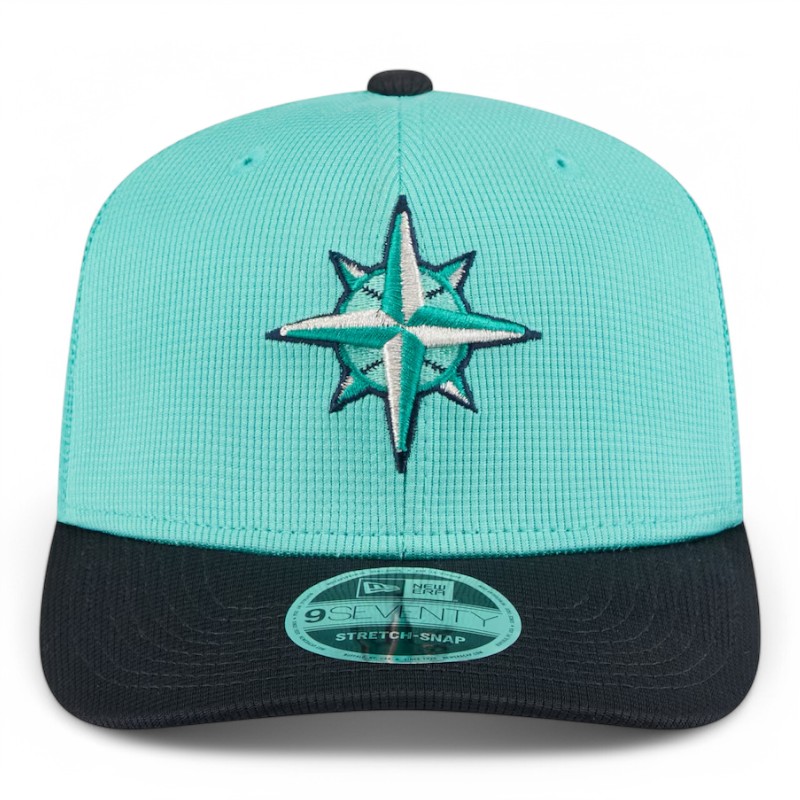 Seattle Mariners Aqua and Navy 2025 Spring Training New Era 9SEVENTY Stretch Snapback Hat