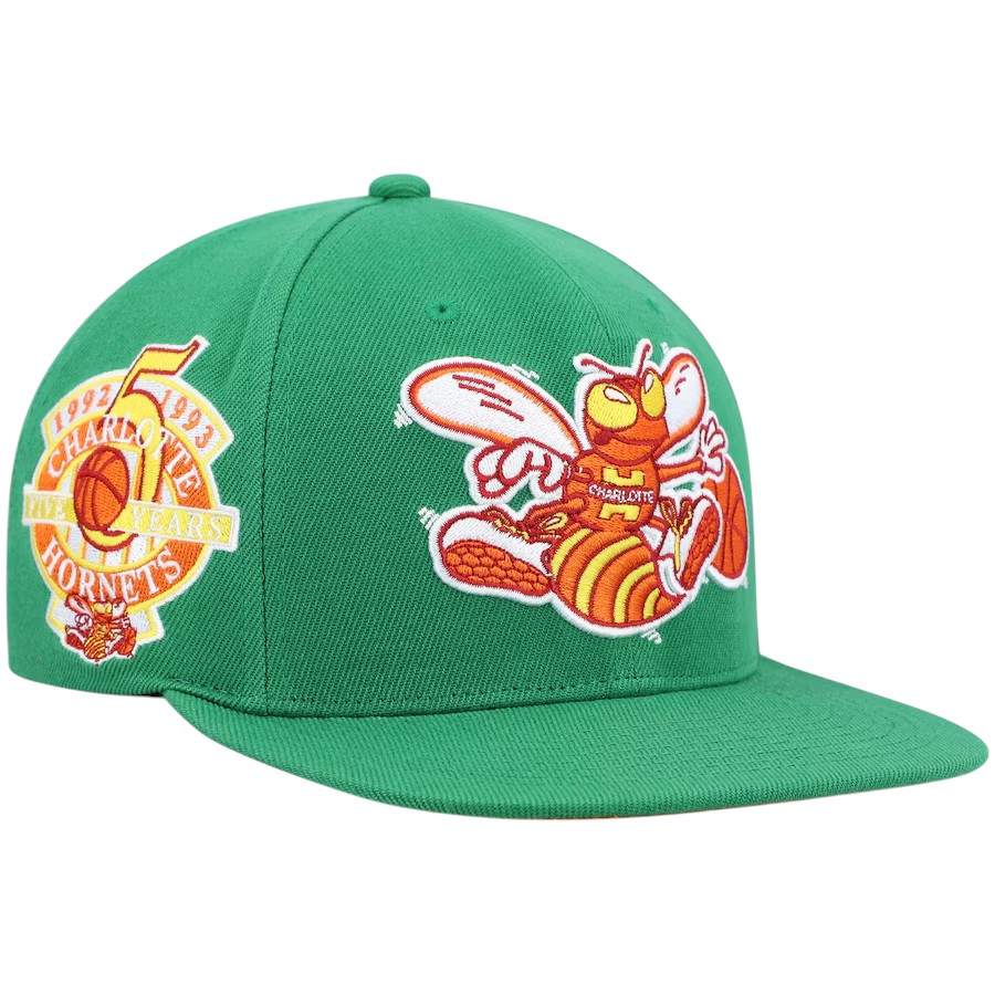 Charlotte Hornets Greem 5th Anni Patch Mitchell & Ness NBA Snapback Hat