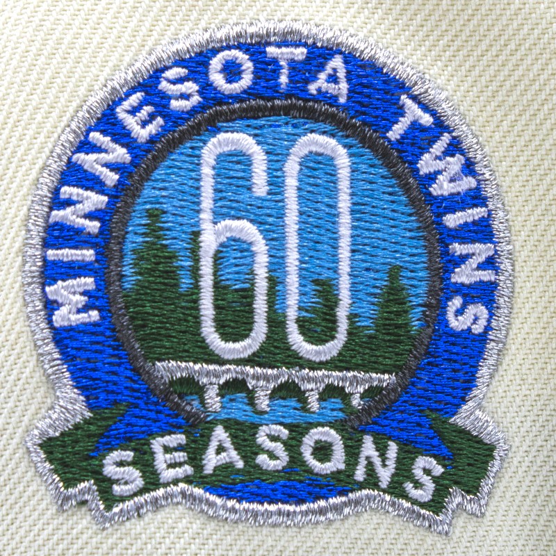 Minnesota Twins Cream and Green 60th Anniversary Patch Grey UV New Era 59Fifty Fitted Hat