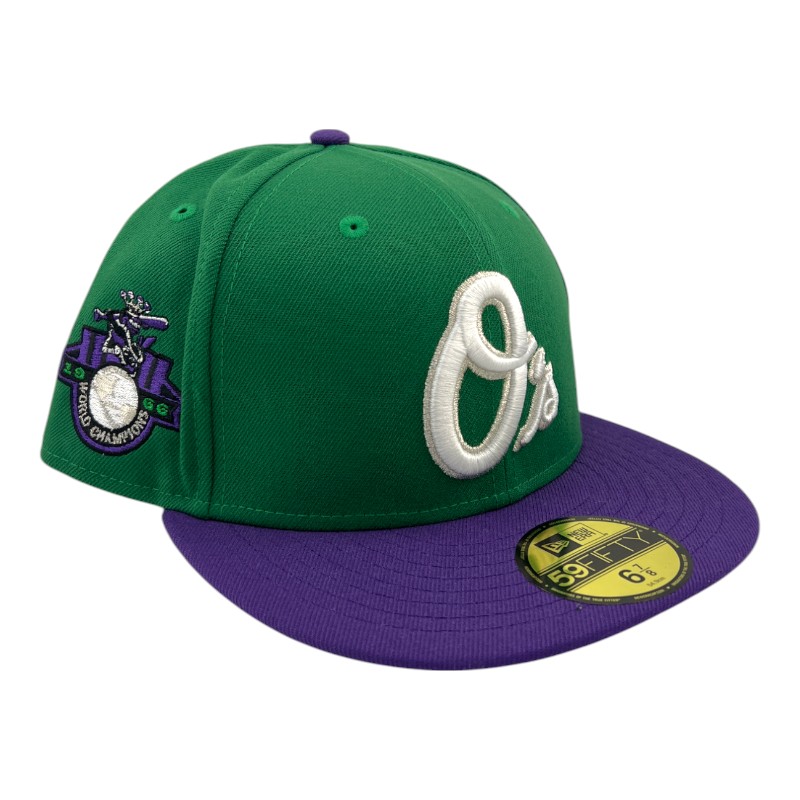 Baltimore Orioles Kelly Green and Purple 1966 World Champions Patch Grey UV New Era 59FIFTY Fitted Hat