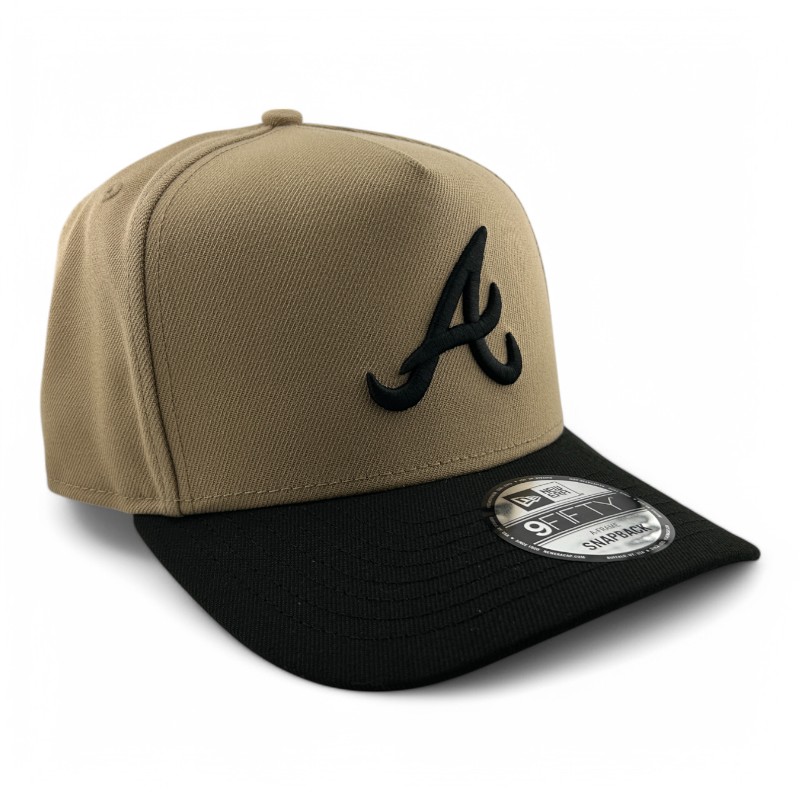 Atlanta Braves Khaki and Black Black UV New Era A-Frame Snapback Hat
