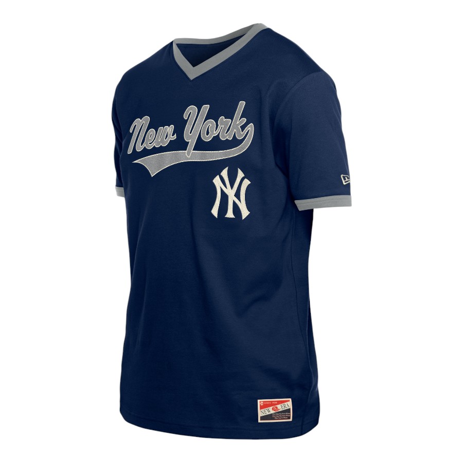 New York Yankees Navy Script V-Neck Era T-Shirt