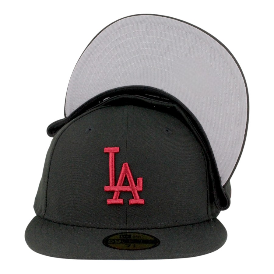 Los Angeles Dodgers Black with Cardinal Red LA Logo Grey UV New Era 59FIFTY Fitted Hat