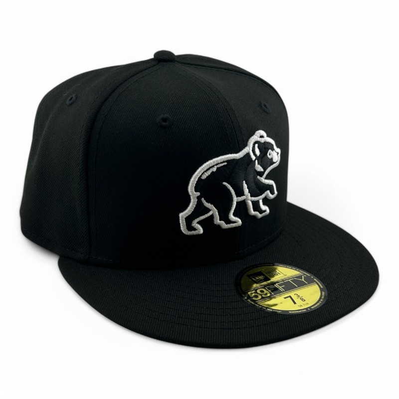 Chicago Cubs White on Black Red UV New Era 59FIFTY Fitted Hat