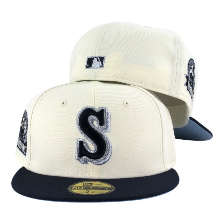 Seattle Mariners Chrome and Oceanside Blue 40th Anniversary Patch Icy UV New Era 59FIFTY Fitted Hat