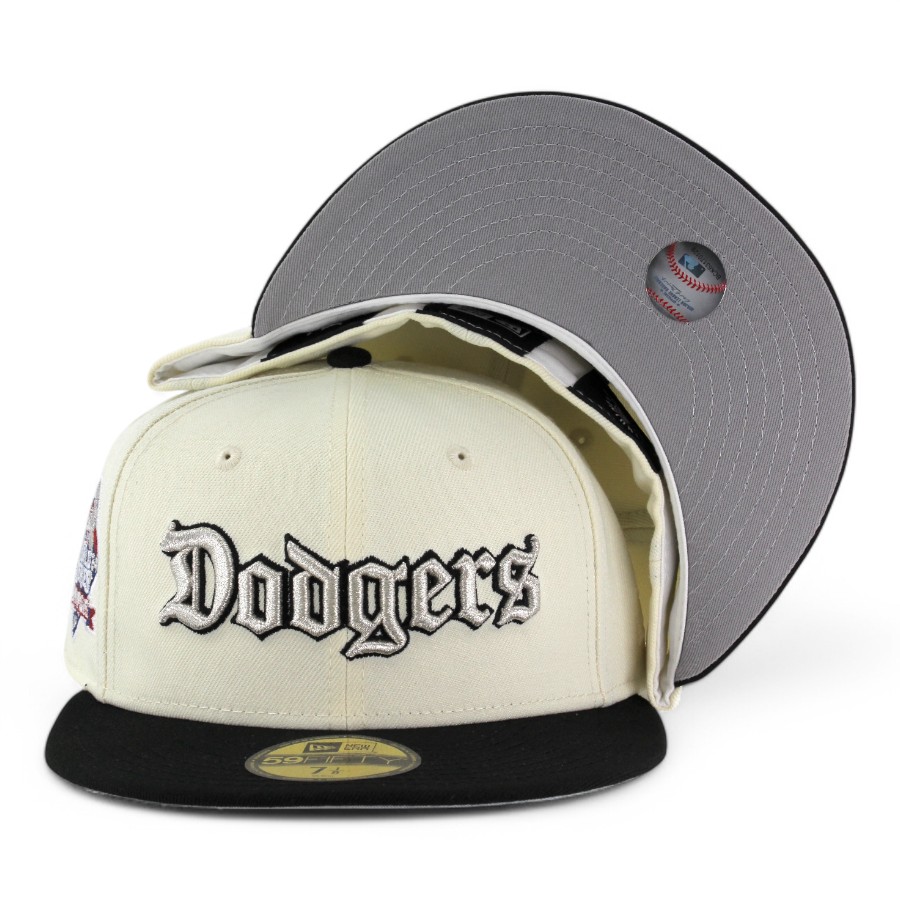 Los Angeles Dodgers Chrome and Black "Old English" 2024 WS Champions Patch Grey UV New Era 59FIFTY Fitted Hat