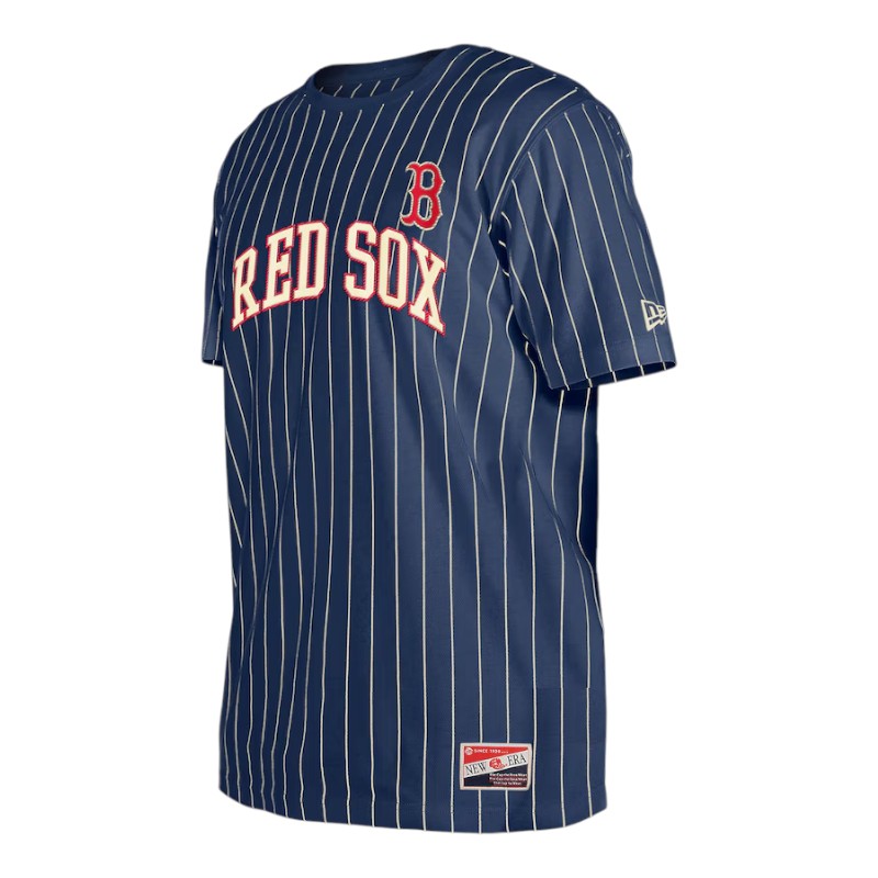 Boston Red Sox Navy Throwback Pinstripe New Era T-Shirt