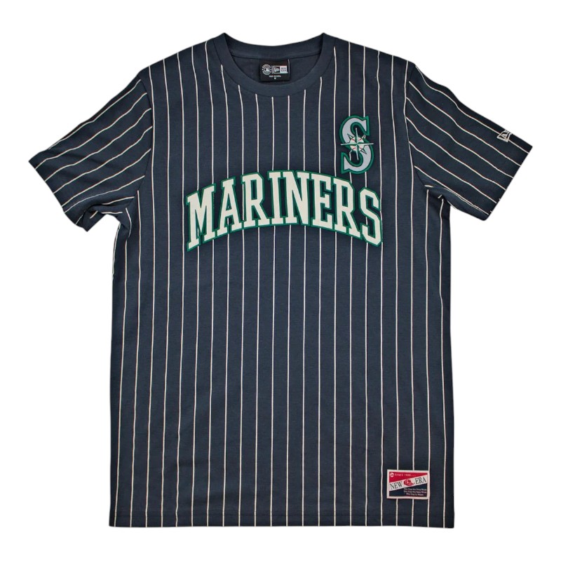 Seattle Mariners Navy Throwback Pinstripe New Era T-Shirt