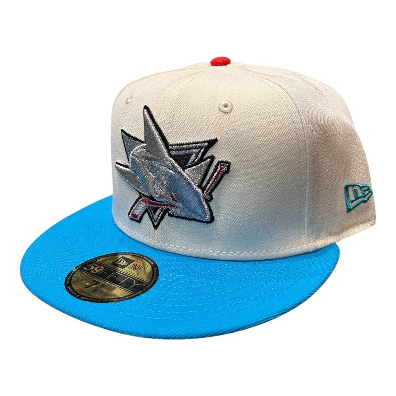 San Jose Sharks Chrome and Blue ASG Patch Light Pink UV New Era 59FIFTY Fitted Hat