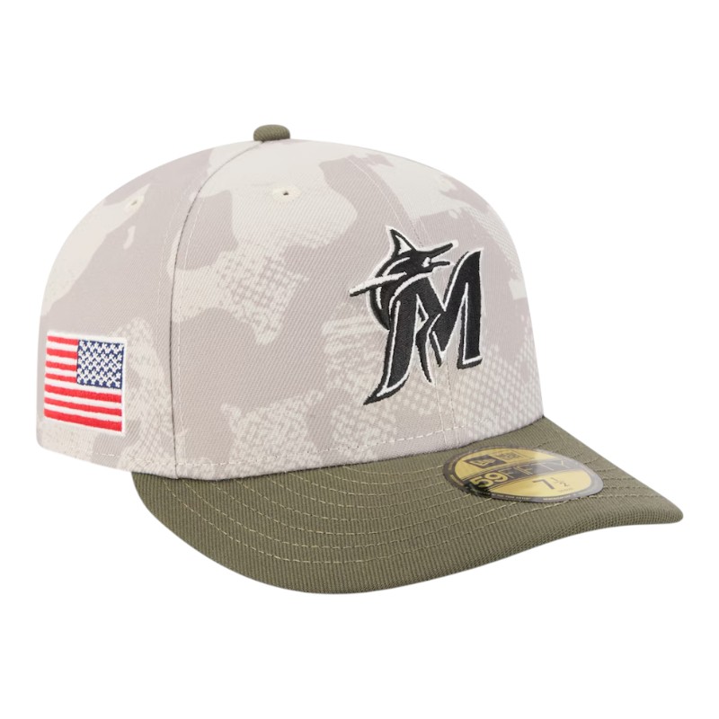 Miami Marlins Light Beige and Olive 2025 Armed Forces Day New Era 59FIFTY Fitted Hat