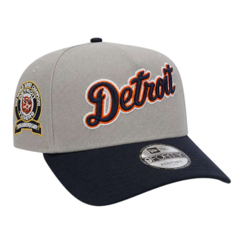 Detroit Tigers Gray and Navy 50th Anniversary Patch New Era A-Frame 9FORTY Snapback Hat