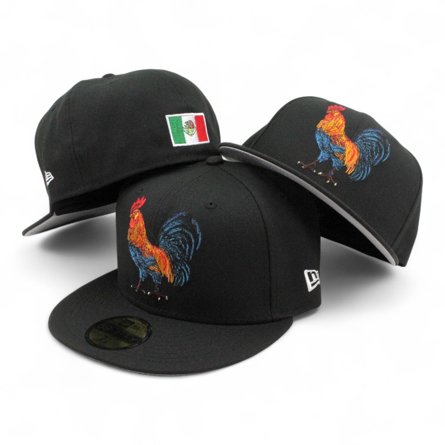 Black Rooster "El Gallo" Mexico Flag Patch "2025 Cinco De Mayo" Grey UV New Era 59FIFTY Fitted Hat