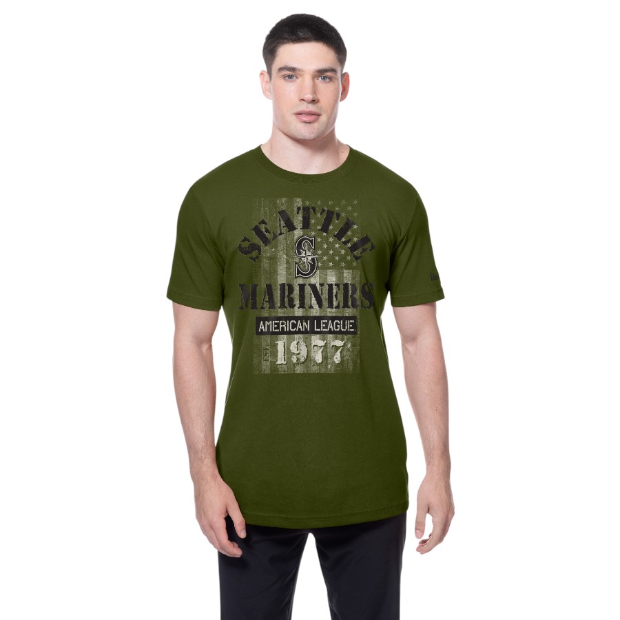 Seattle Mariners Army Green 2025 Armed Forces New Era T-Shirt