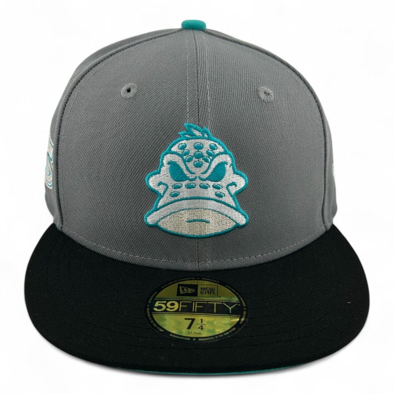 Anaheim Ducks Gray and Storm Black 25th Anniversary Patch Teal UV NHL New Era 59FIFTY Fitted Hat