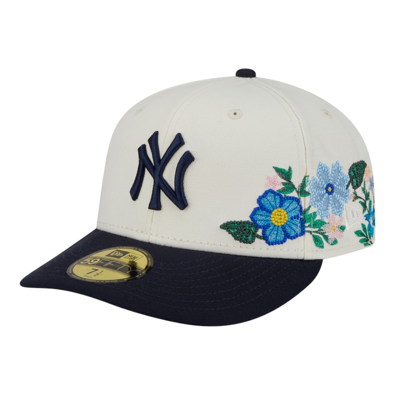 New York Yankees Chrome and Navy Tonal Floral Pre-Curved New 