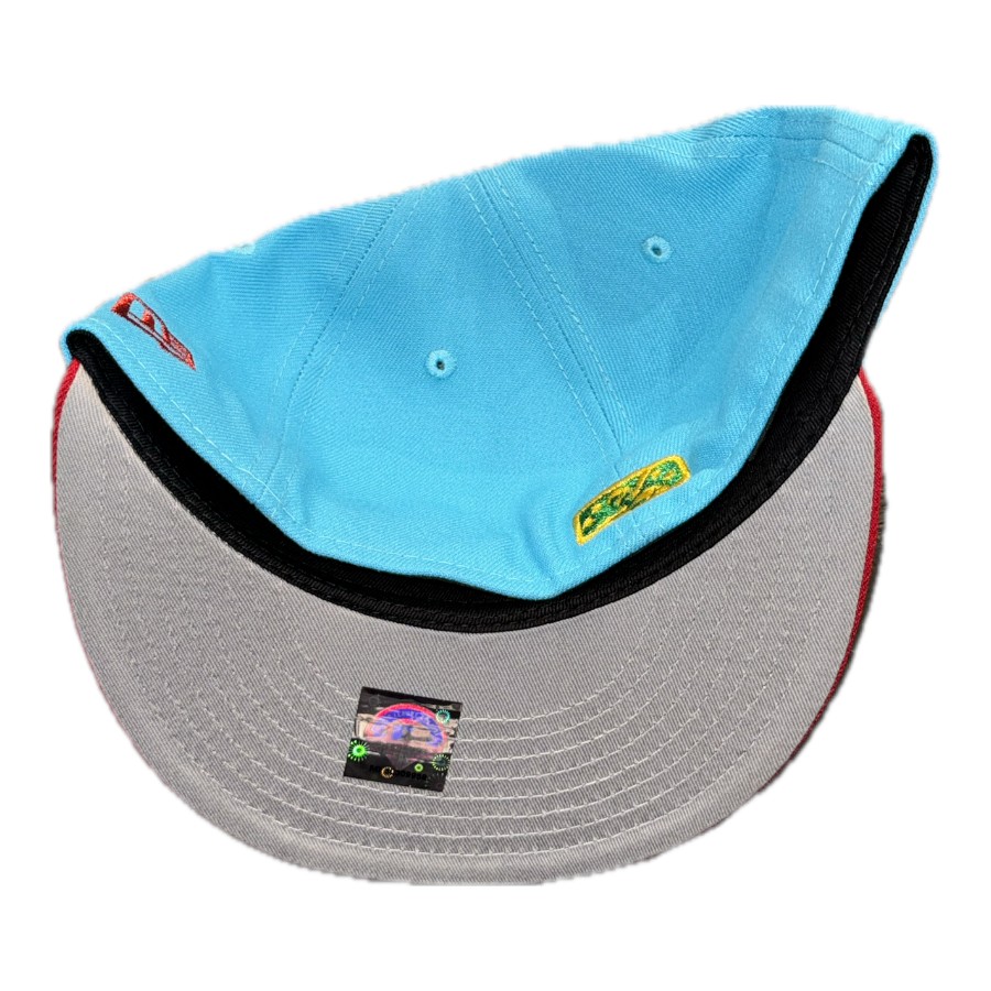 Lehigh Valley Coquis Vice Blue and Scarlet Puerto Rico Flag Patch Gray UV MiLB New Era 59FIFTY Fitted Hat