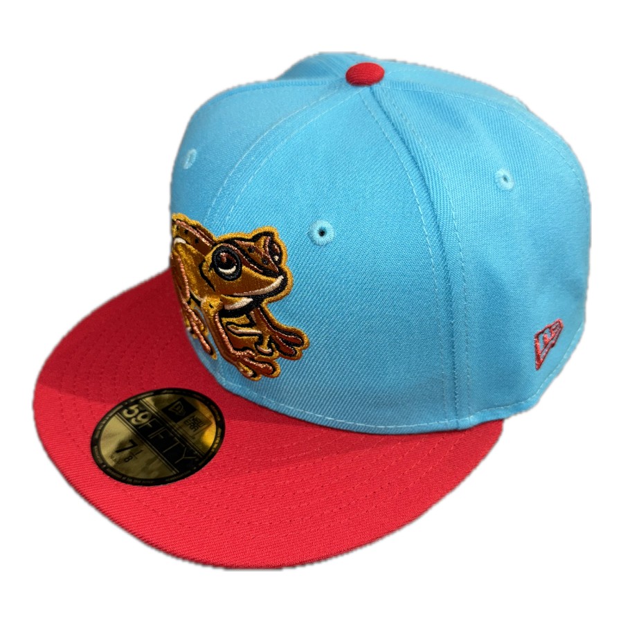 Lehigh Valley Coquis Vice Blue and Scarlet Puerto Rico Flag Patch Gray UV MiLB New Era 59FIFTY Fitted Hat