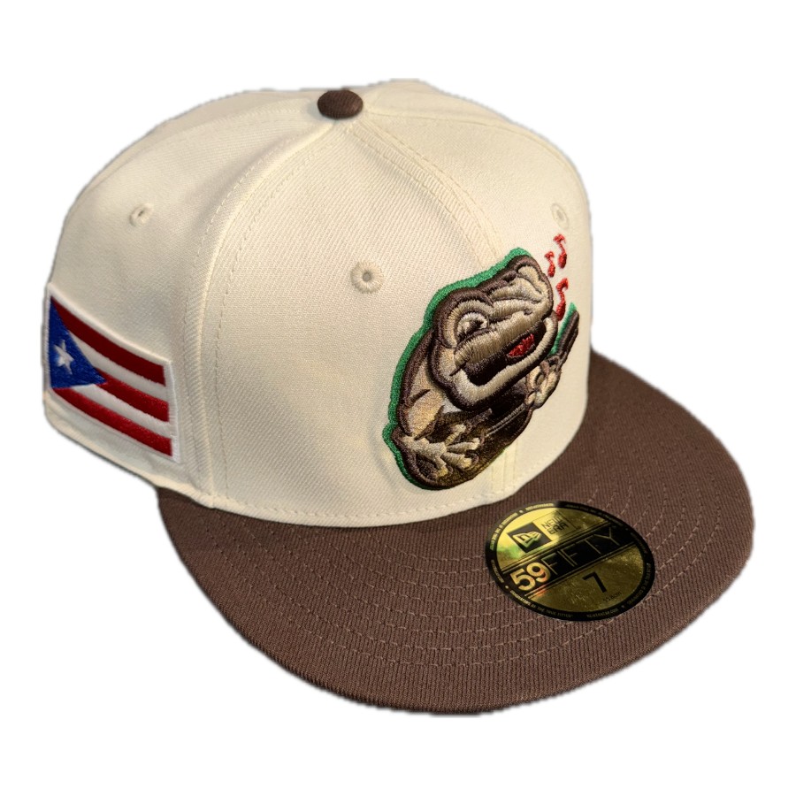 Lehigh Valley Coquis Chrome and Walnut Brown Puerto Rico Flag Patch Kelly Green UV MiLB New Era 59FIFTY Fitted Hat