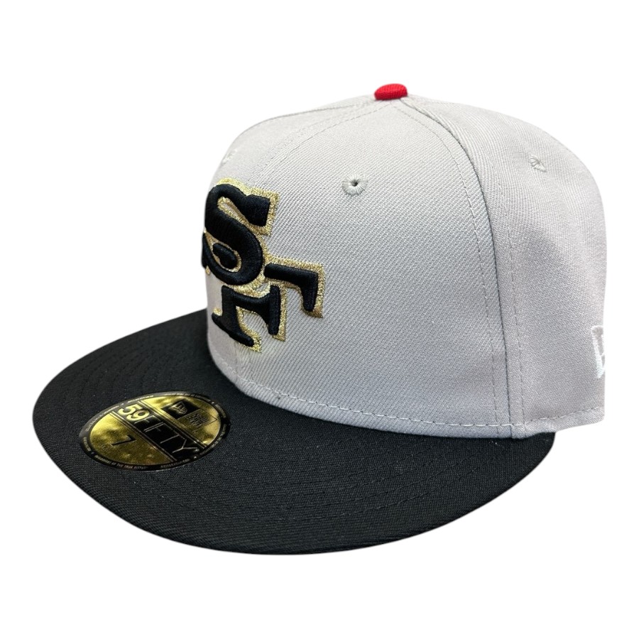 San Francisco 49ers Stone and Black SB XXIV Patch Gray UV New Era 59FIFTY Fitted Hat