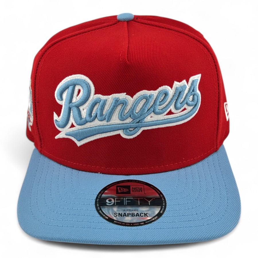Texas Rangers Red and Light Blue Script 40th Anni Patch New Era 9FIFTY A-Frame Snapback Hat