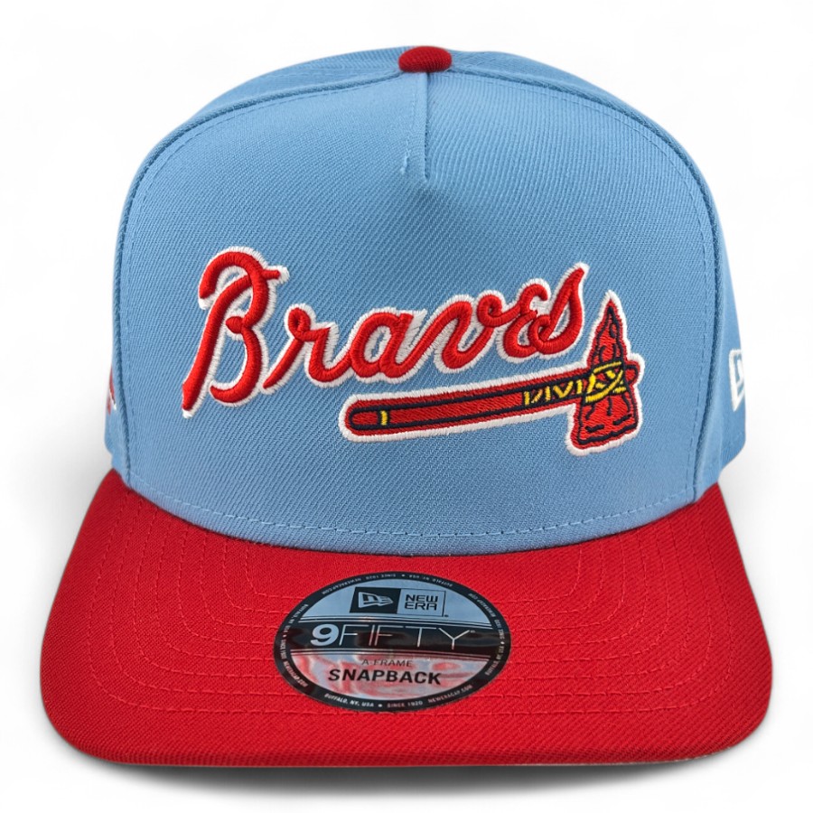 Atlanta Braves Blue and Red Script Atlanta Fulton Patch New Era 9FIFTY A-Frame Snapback Hat