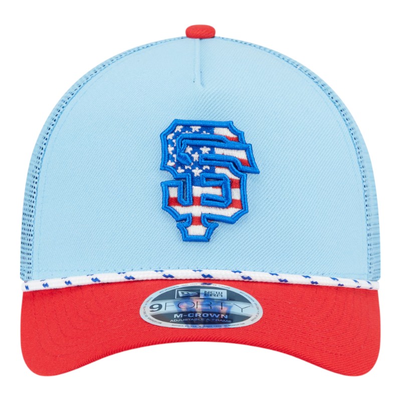 San Francisco Giants Light Blue and Red 2025 Fourth of July USA New Era 9FORTY M-Crown A-Frame Adjustable Hat