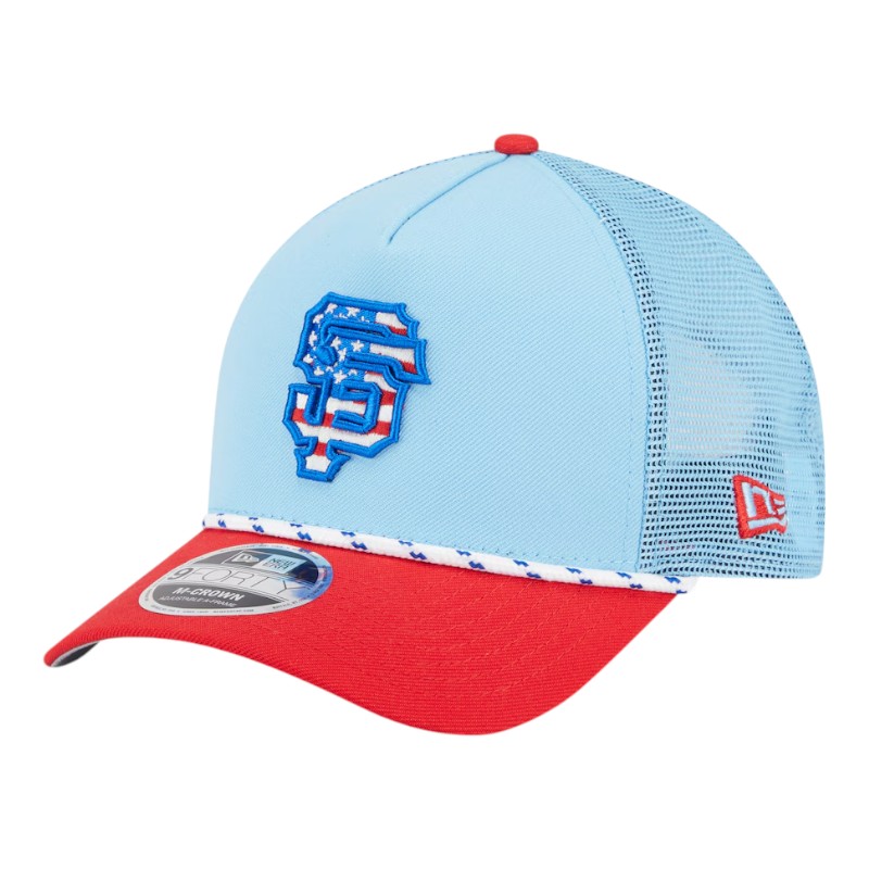 San Francisco Giants Light Blue and Red 2025 Fourth of July USA New Era 9FORTY M-Crown A-Frame Adjustable Hat
