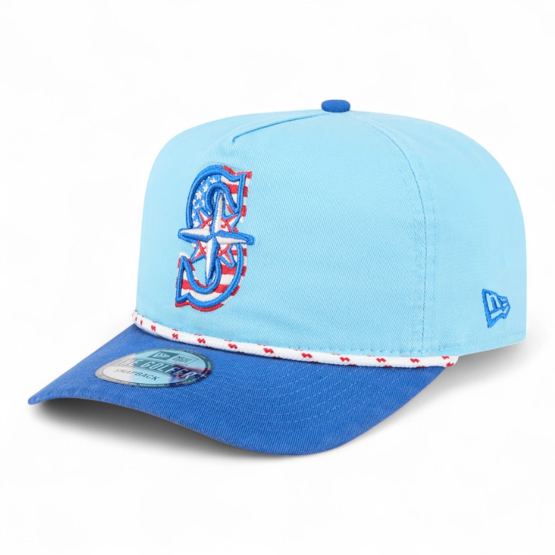 Seattle Mariners Light Blue and Blue 2025 Fourth of July New Era Golfer Snapback Hat