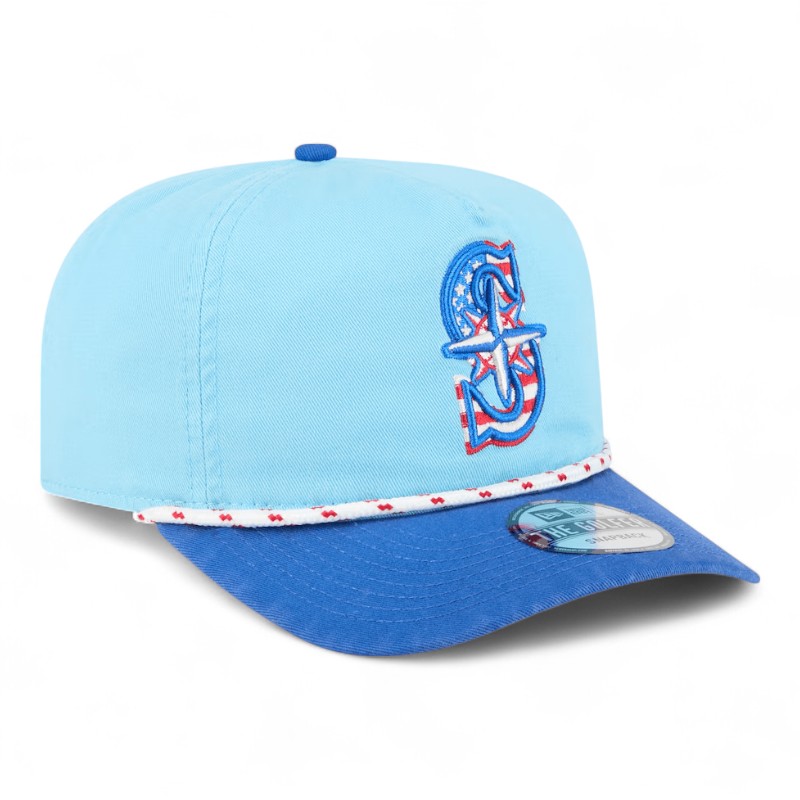 Seattle Mariners Light Blue and Blue 2025 Fourth of July New Era Golfer Snapback Hat