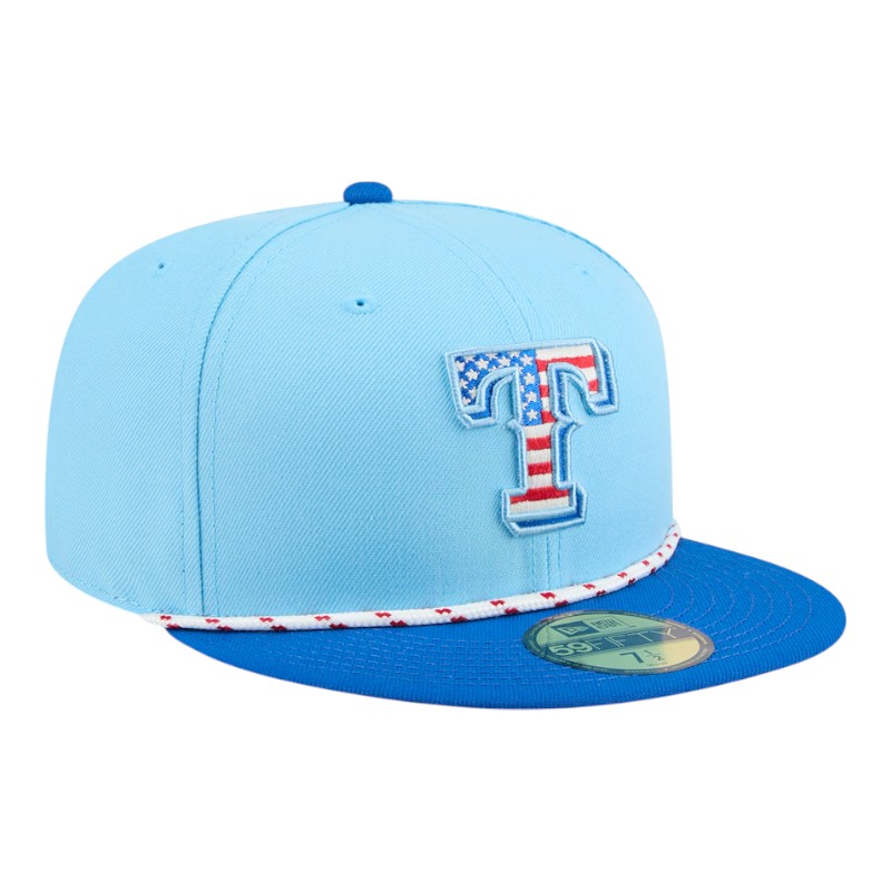 Texas Rangers Light Blue 2025 Fourth of July USA New Era 59FIFTY Fitted Hat