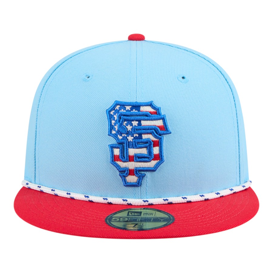 San Francisco Giants Light Blue and Red 2025 Fourth of July USA New Era 59FIFTY Fitted Hat
