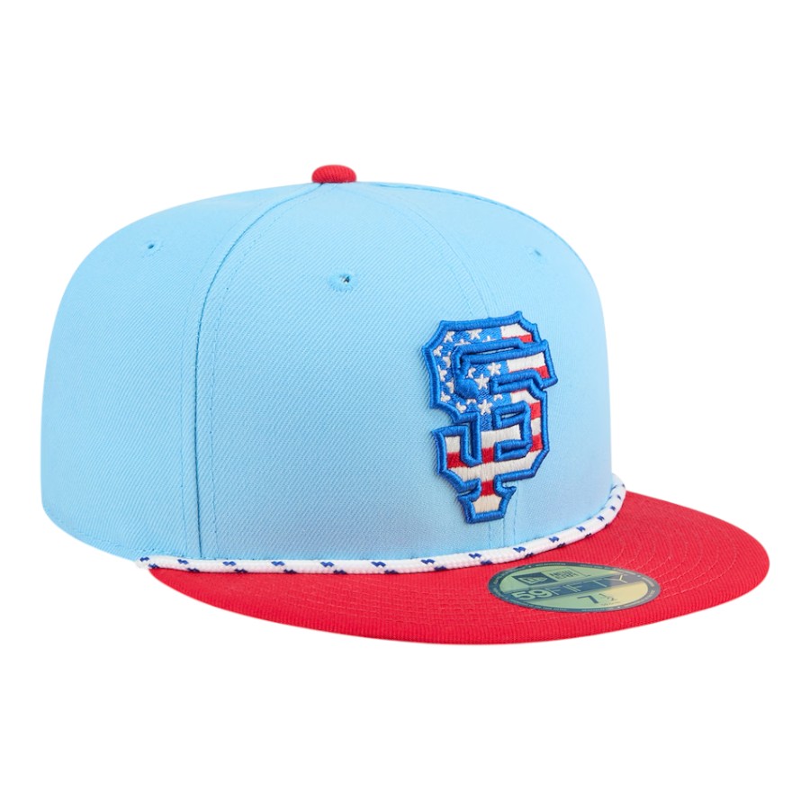 San Francisco Giants Light Blue and Red 2025 Fourth of July USA New Era 59FIFTY Fitted Hat