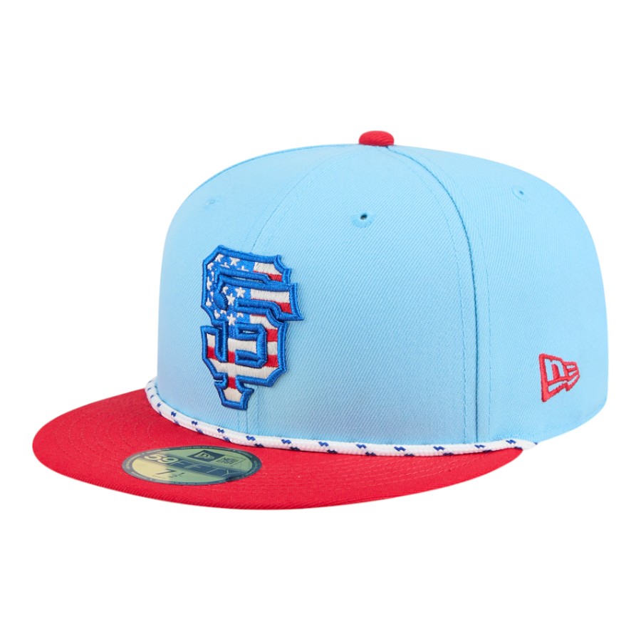 San Francisco Giants Light Blue and Red 2025 Fourth of July USA New Era 59FIFTY Fitted Hat