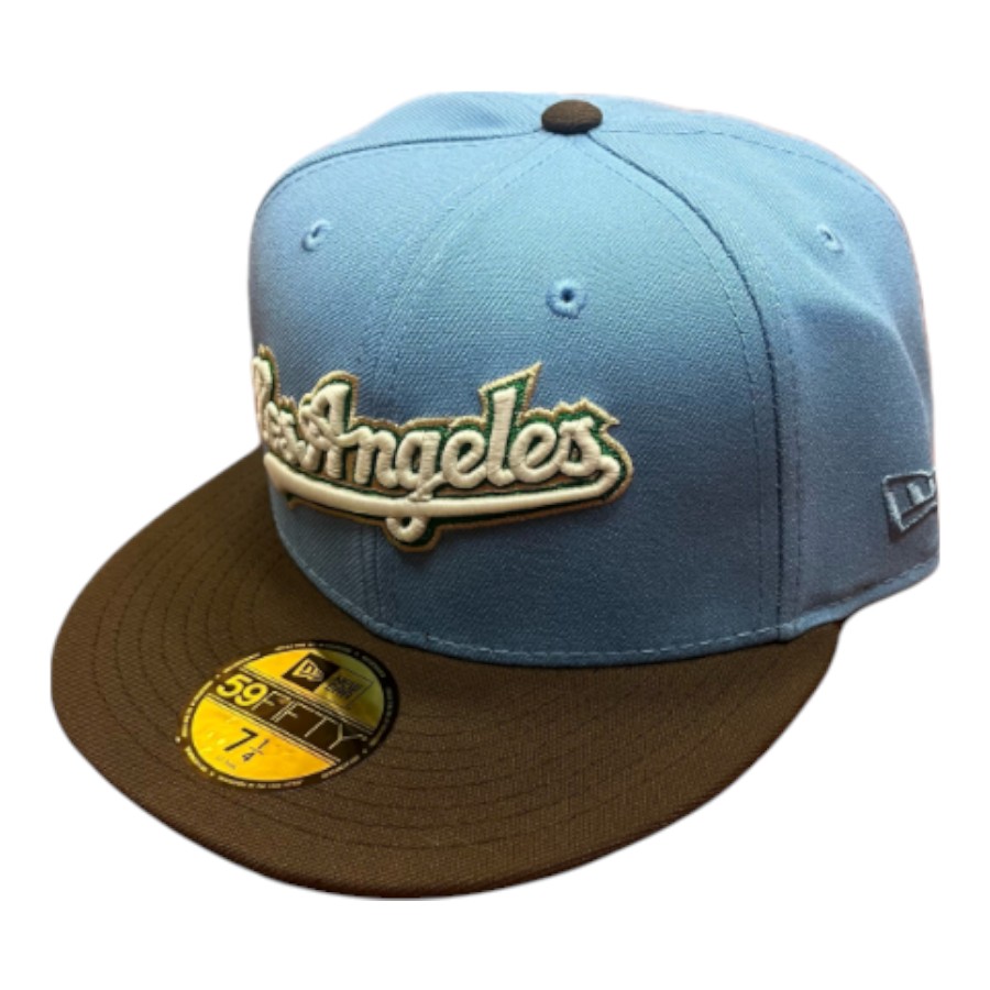 Los Angeles Dodgers Sky Blue and Walnut Brown 60th Anniversary Patch Gray UV New Era 59FIFTY Fitted Hat