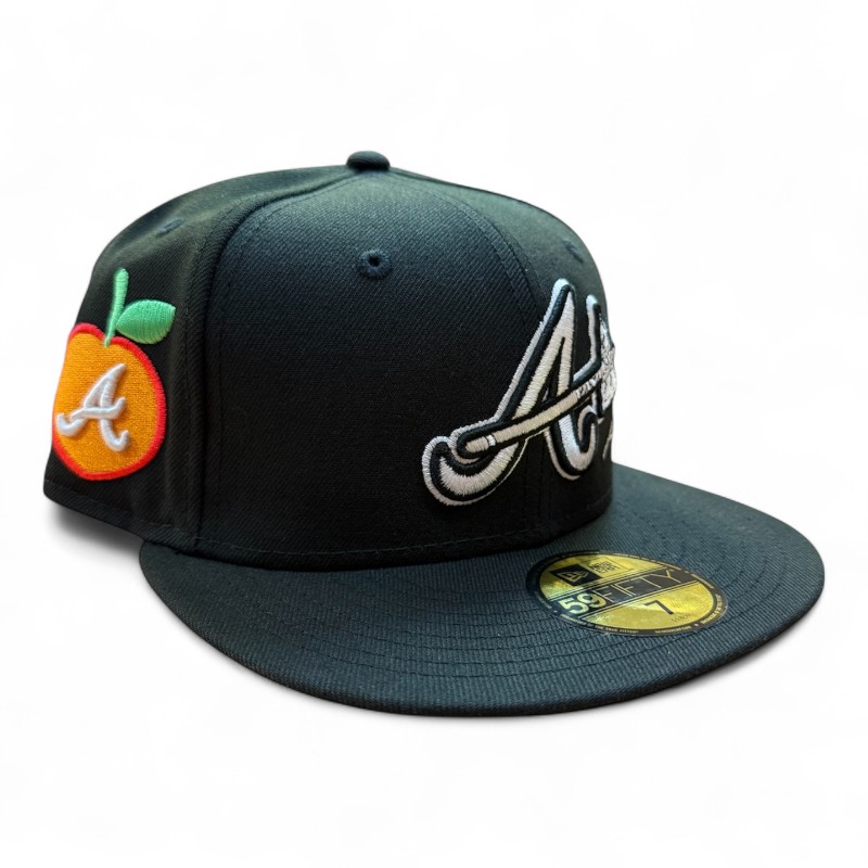 Atlanta Braves Black A Town Peach Patch Gray UV New Era 59FIFTY Fitted Hat