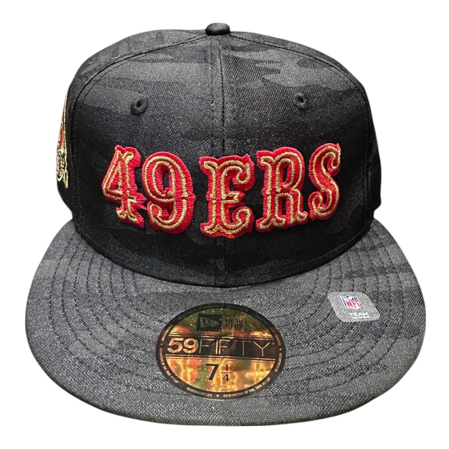 San Francisco 49ers Black Camo Wordmark Logo 60th Anniversary Patch Grey UV New Era 59FIFTY Fitted Hat