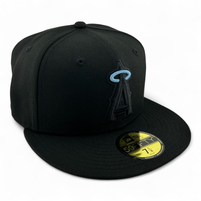 Los Angeles Angels Black on Sky Blue Halo Gray UV New Era 59FIFTY Fitted Hat
