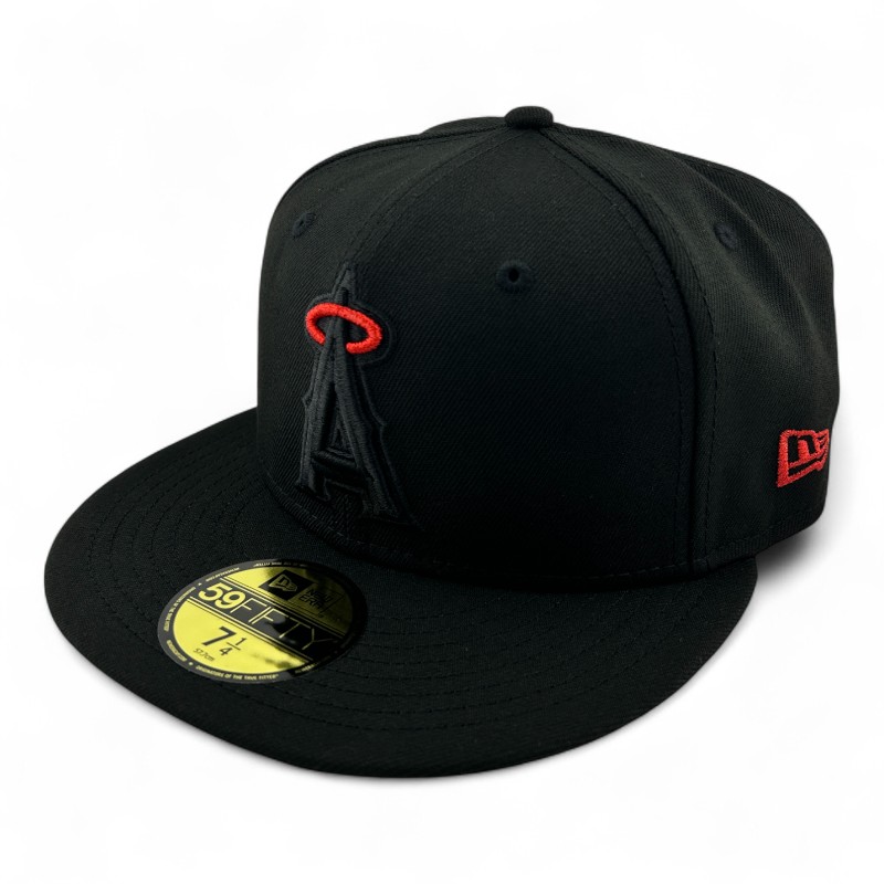 Los Angeles Angels Black on Metallic Red Halo Gray UV New Era 59FIFTY Fitted Hat