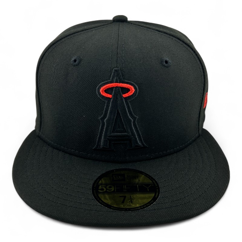 Los Angeles Angels Black on Metallic Red Halo Gray UV New Era 59FIFTY Fitted Hat