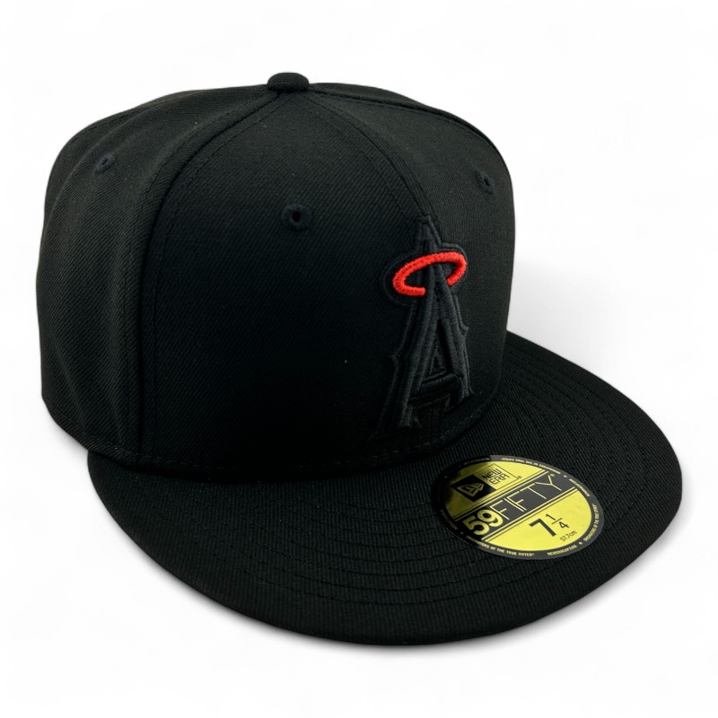 Los Angeles Angels Black on Metallic Red Halo Gray UV New Era 59FIFTY Fitted Hat
