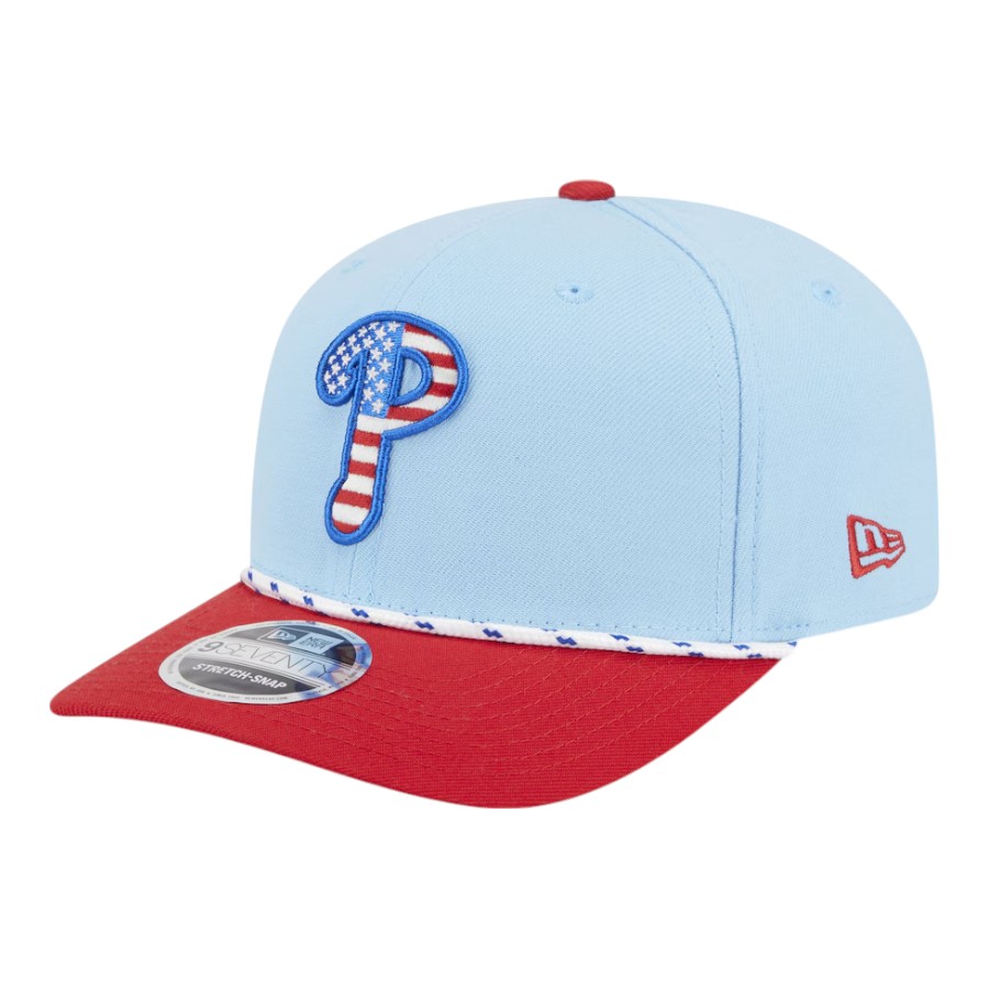 Philadelphia Phillies Light Blue and Red 2025 Fourth of July USA New Era 9SEVENTY Adjustable Hat