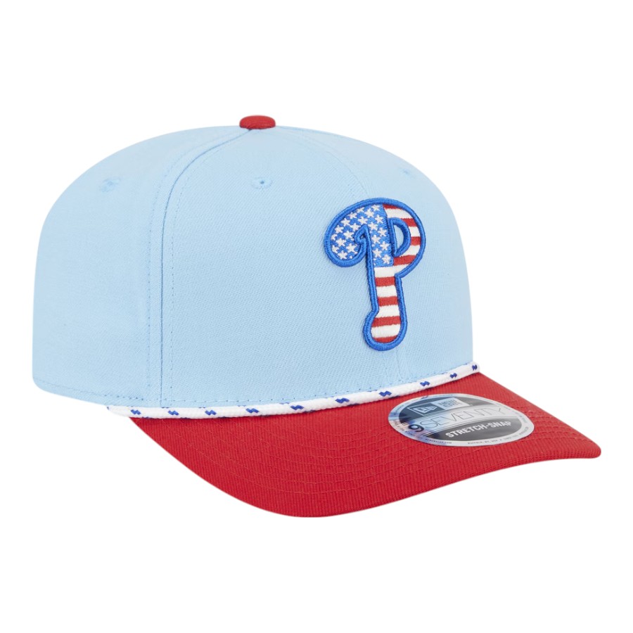Philadelphia Phillies Light Blue and Red 2025 Fourth of July USA New Era 9SEVENTY Adjustable Hat
